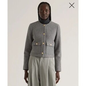 Quince 100% Merino Wool Collarless Cropped Jacket Heather Gray Size XS